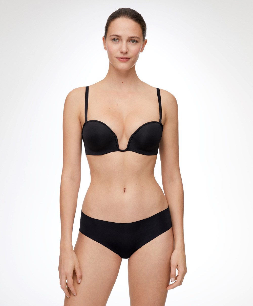 Black Oysho “u”-neck Removable Straps Bra | VSBR27416