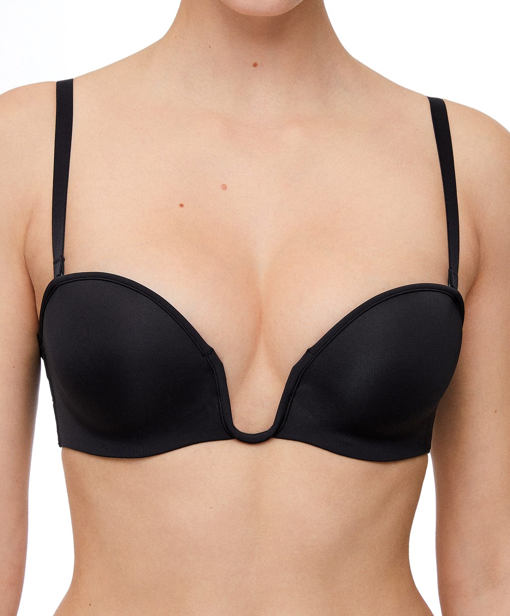 Black Oysho “u”-neck Removable Straps Bra | VSBR27416