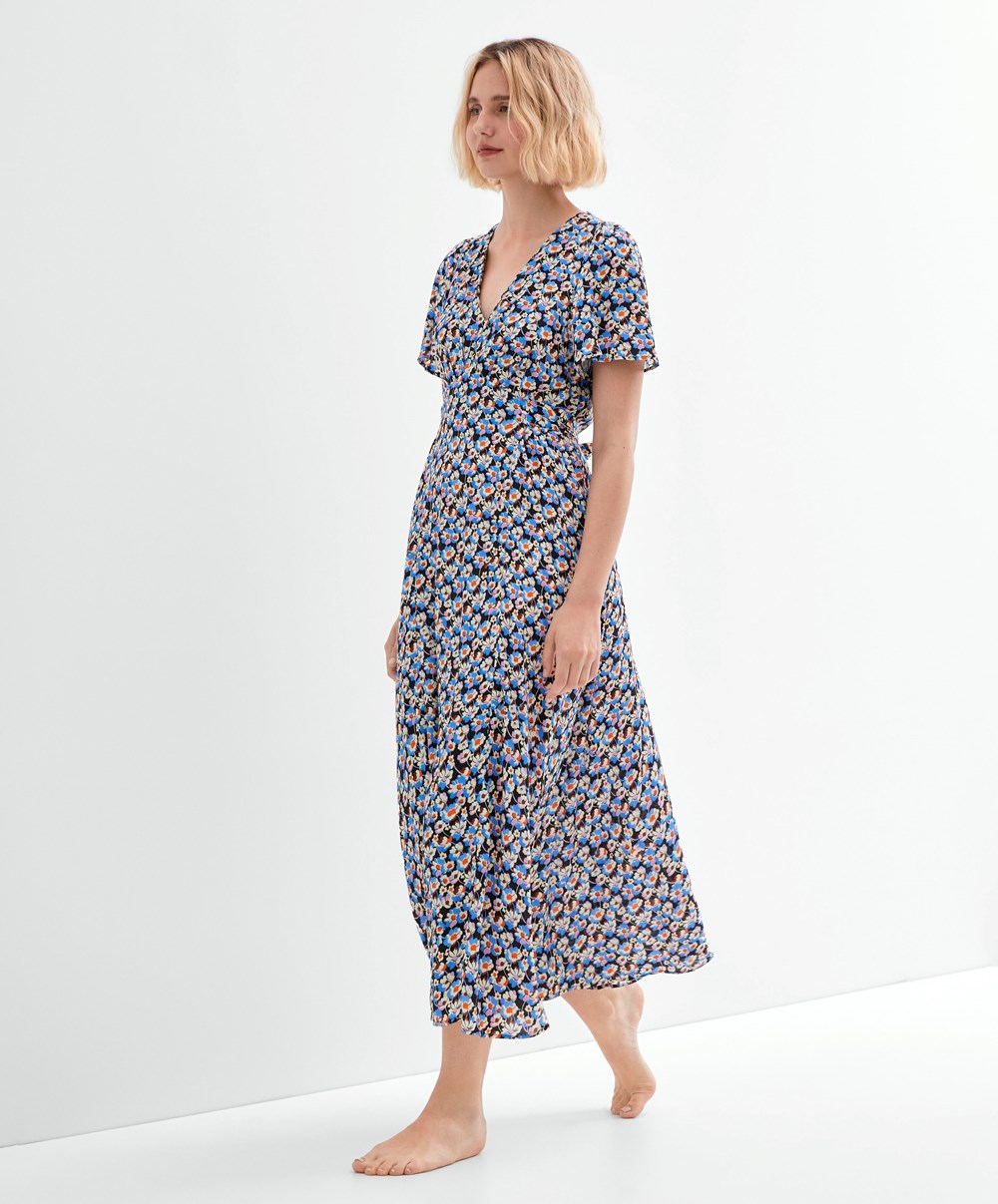 Blue Oysho Long Floral Dress | DGLH40253