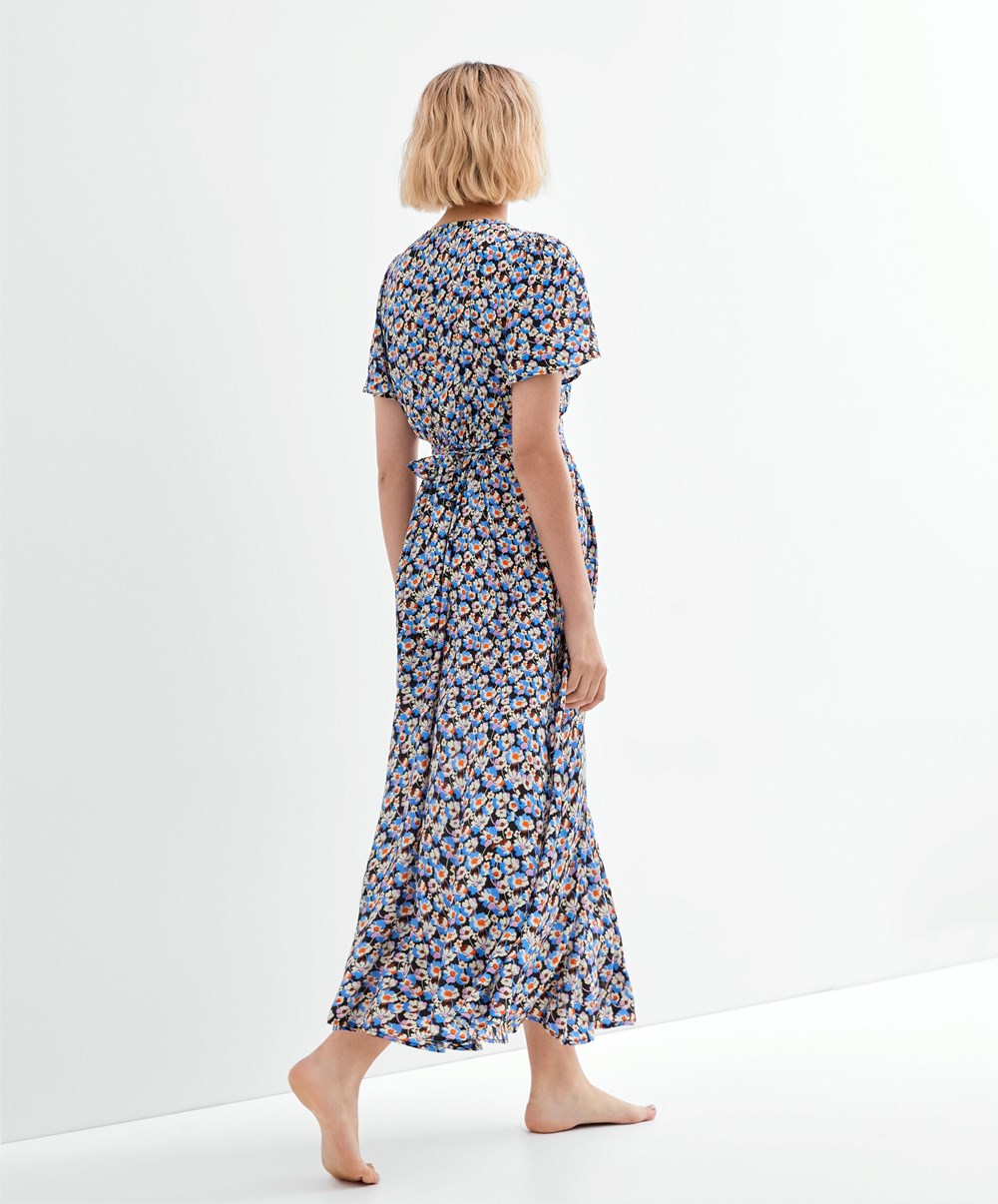 Blue Oysho Long Floral Dress | DGLH40253