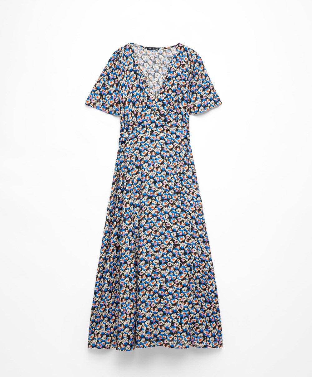 Blue Oysho Long Floral Dress | DGLH40253