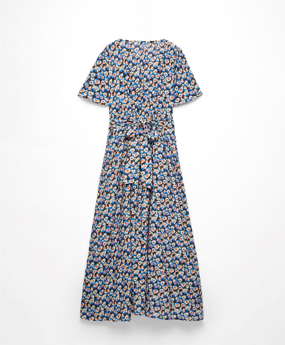 Blue Oysho Long Floral Dress | DGLH40253