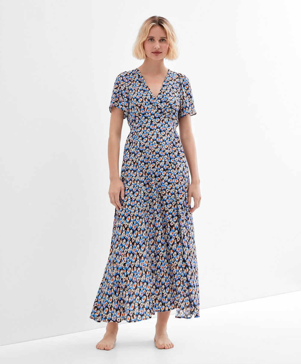 Blue Oysho Long Floral Dress | DGLH40253