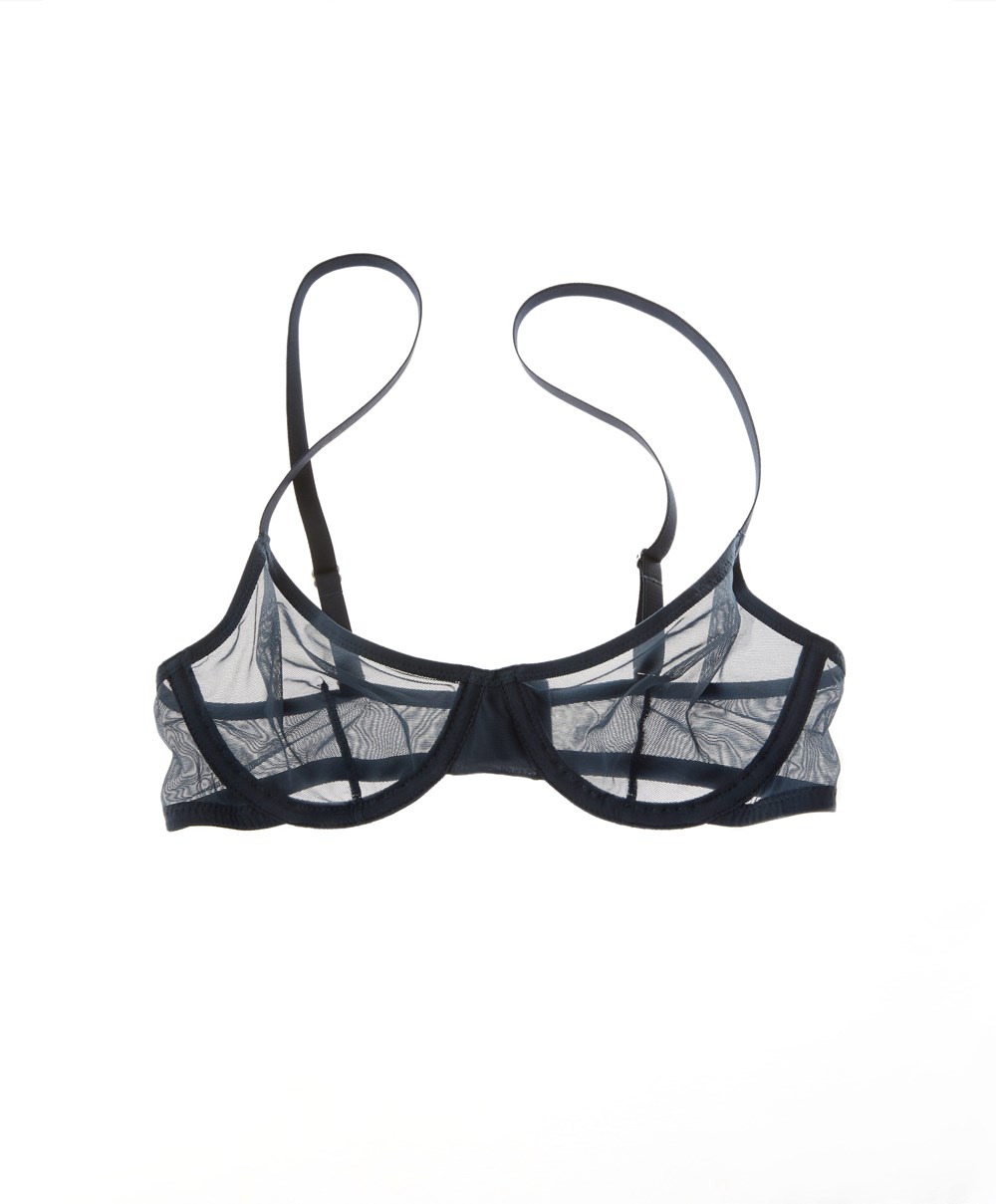 Blue-grey Oysho Non-padded Underwired Classic Bra In Tulle | VFKN86150