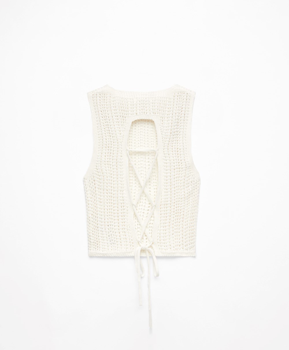 Bone Whte Oysho Cropped Crochet Top | BPYQ74093