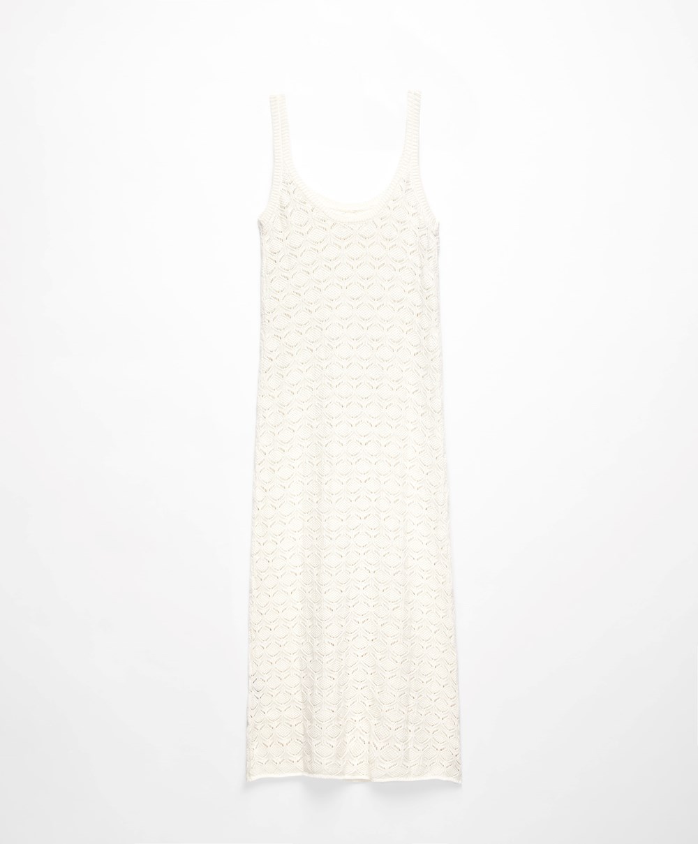 Bone Whte Oysho Long Cotton Crochet Dress | AYWV36724