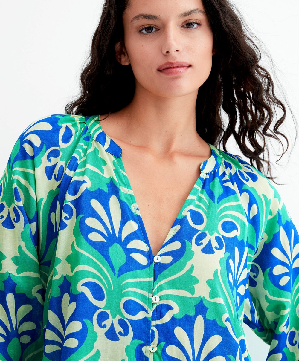 Bright Green Oysho Printed Cotton Tunic Dress | XBYR12495