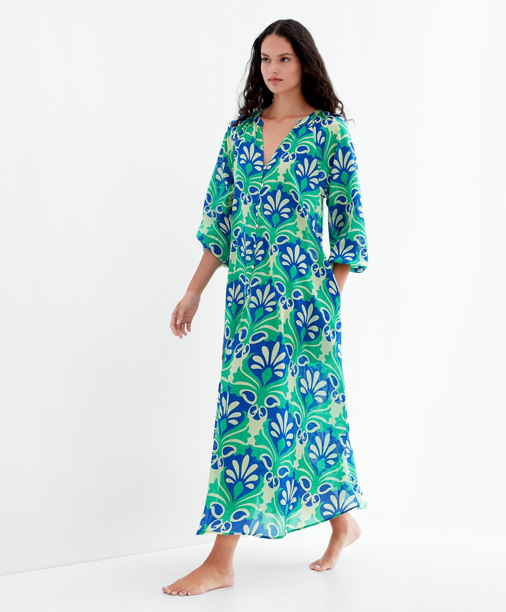 Bright Green Oysho Printed Cotton Tunic Dress | XBYR12495