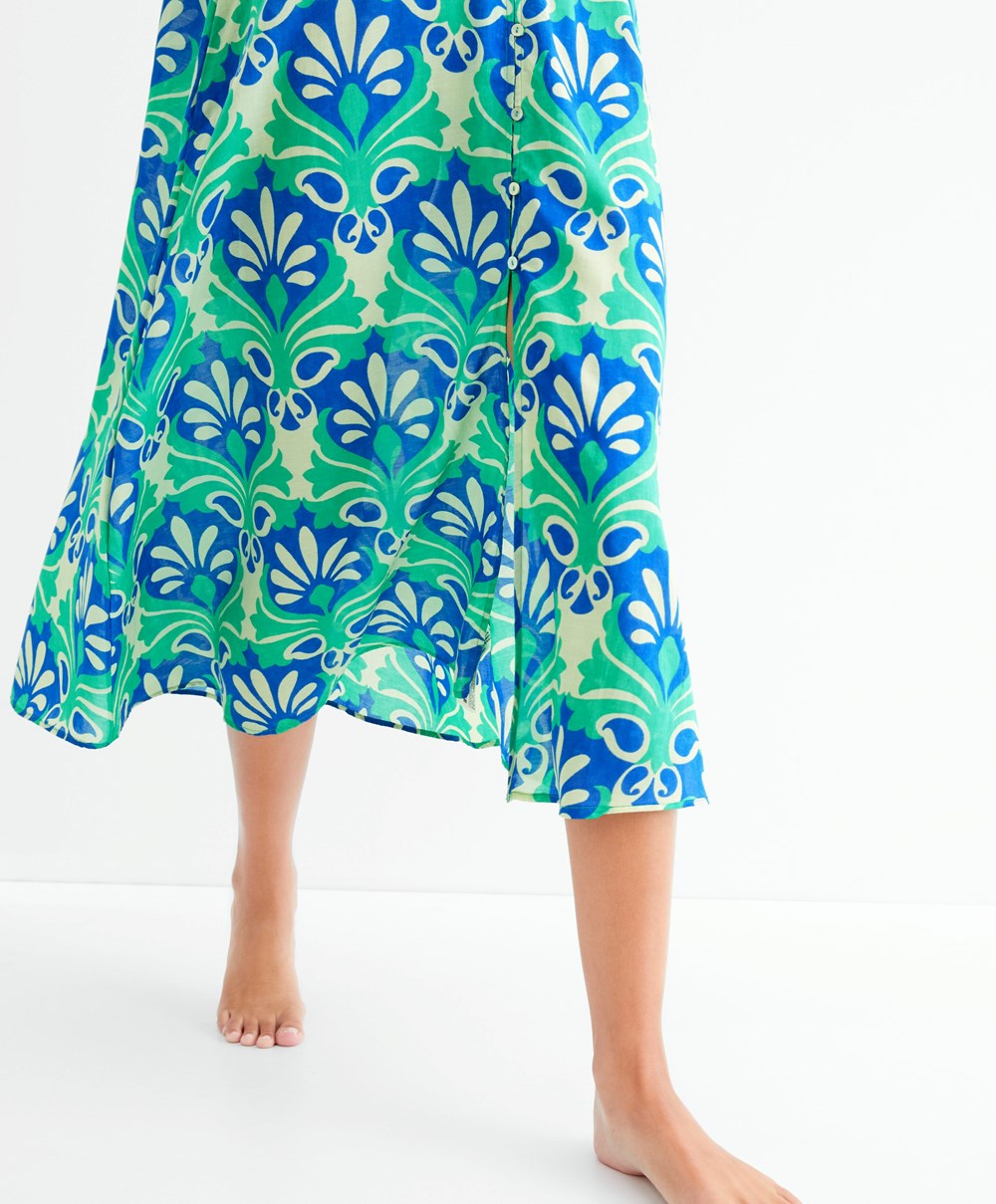 Bright Green Oysho Printed Cotton Tunic Dress | XBYR12495