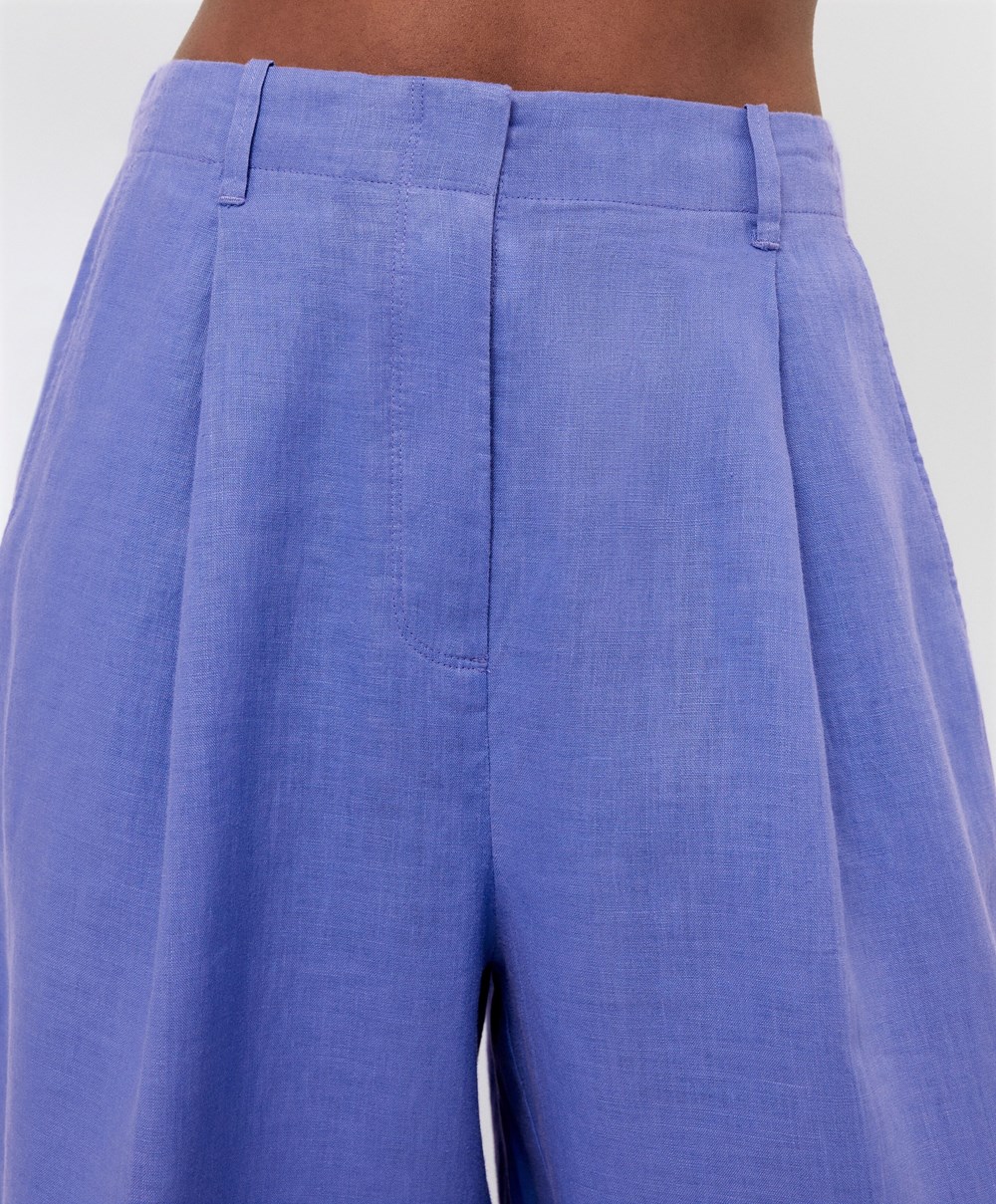 Bright Lavender Oysho 100% Linen Wide-leg Trousers | BIUD20469