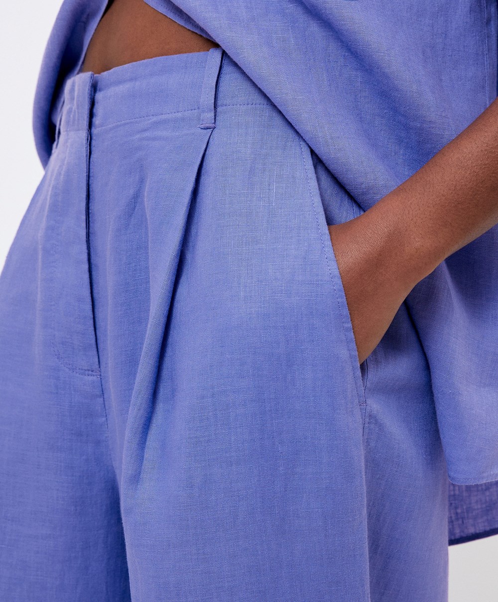 Bright Lavender Oysho 100% Linen Wide-leg Trousers | BIUD20469