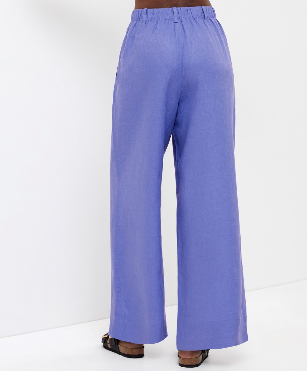 Bright Lavender Oysho 100% Linen Wide-leg Trousers | BIUD20469