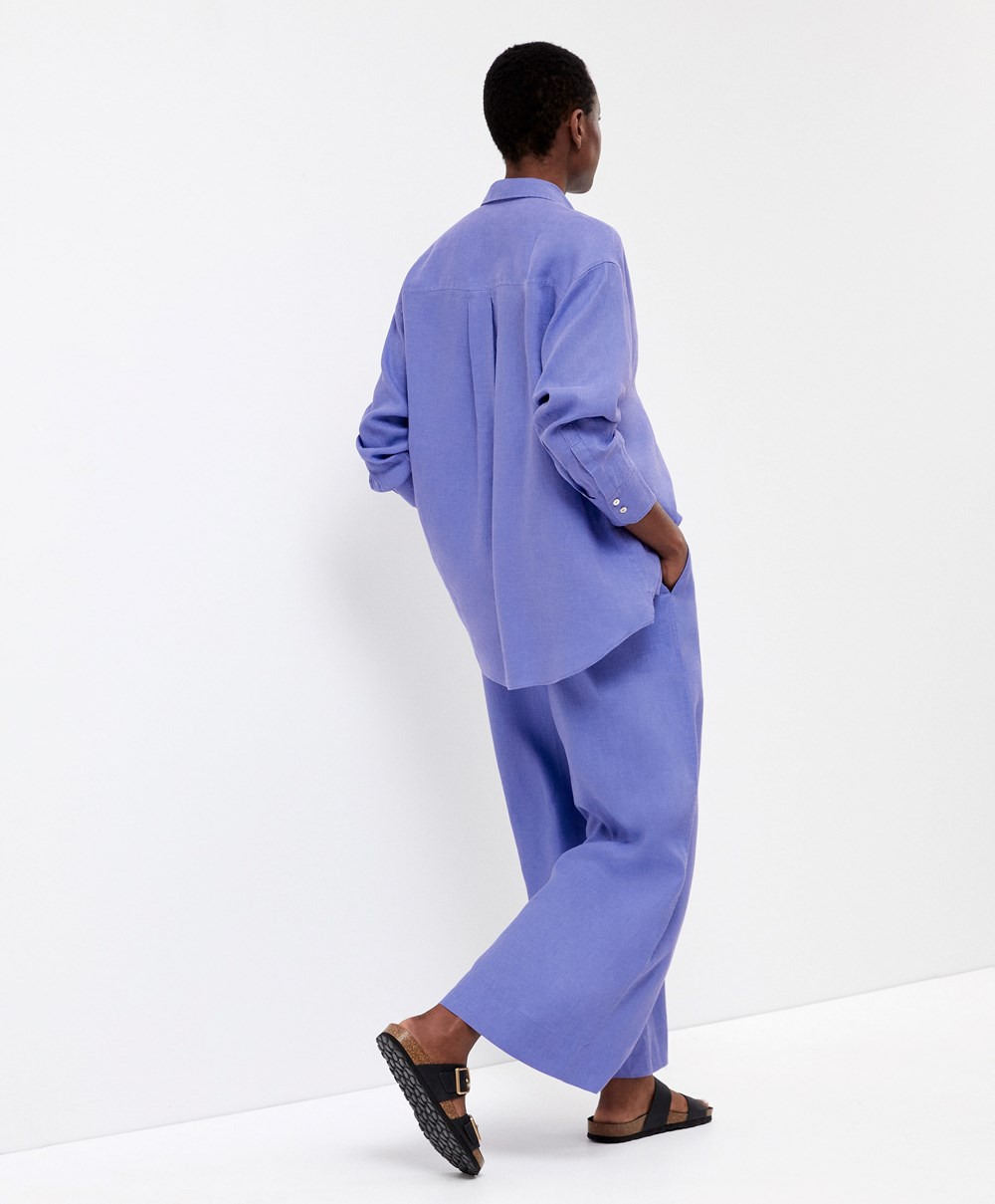 Bright Lavender Oysho 100% Linen Wide-leg Trousers | BIUD20469