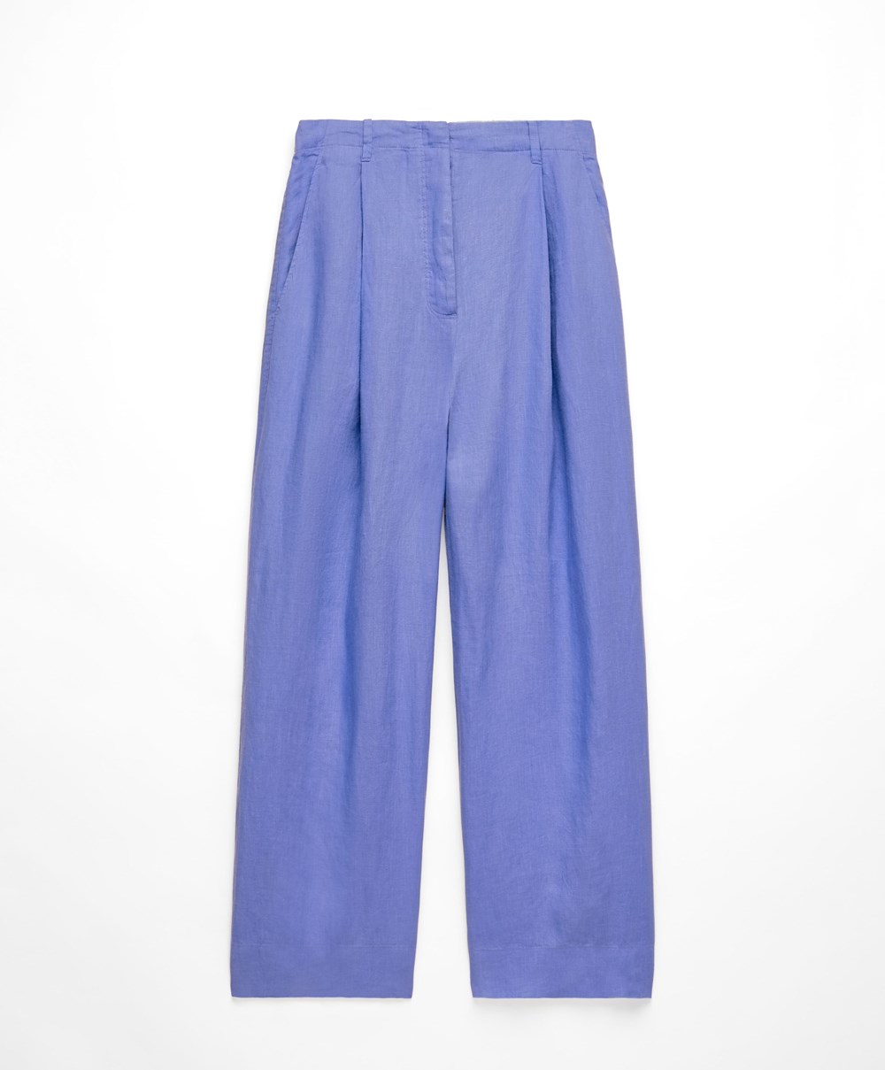 Bright Lavender Oysho 100% Linen Wide-leg Trousers | BIUD20469