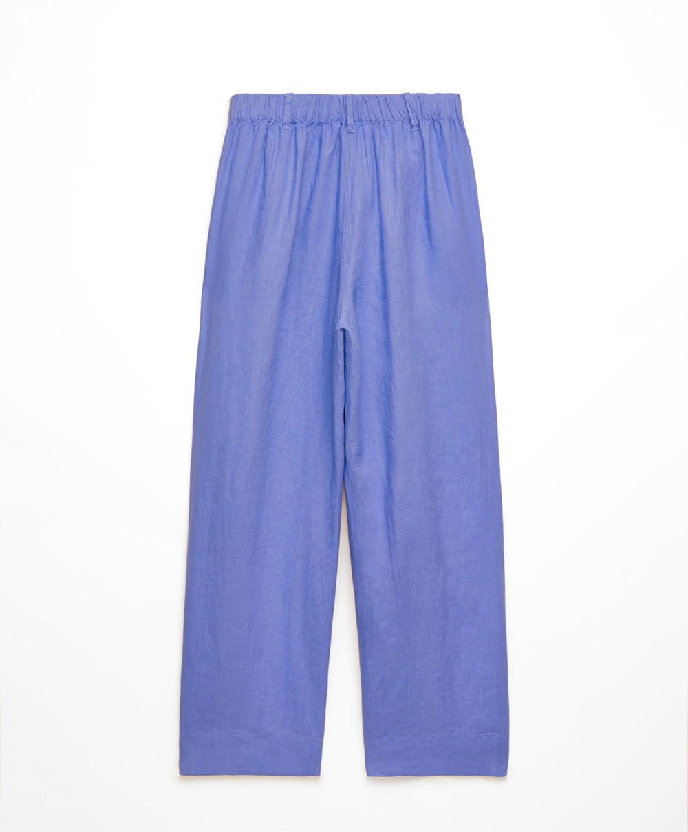 Bright Lavender Oysho 100% Linen Wide-leg Trousers | BIUD20469