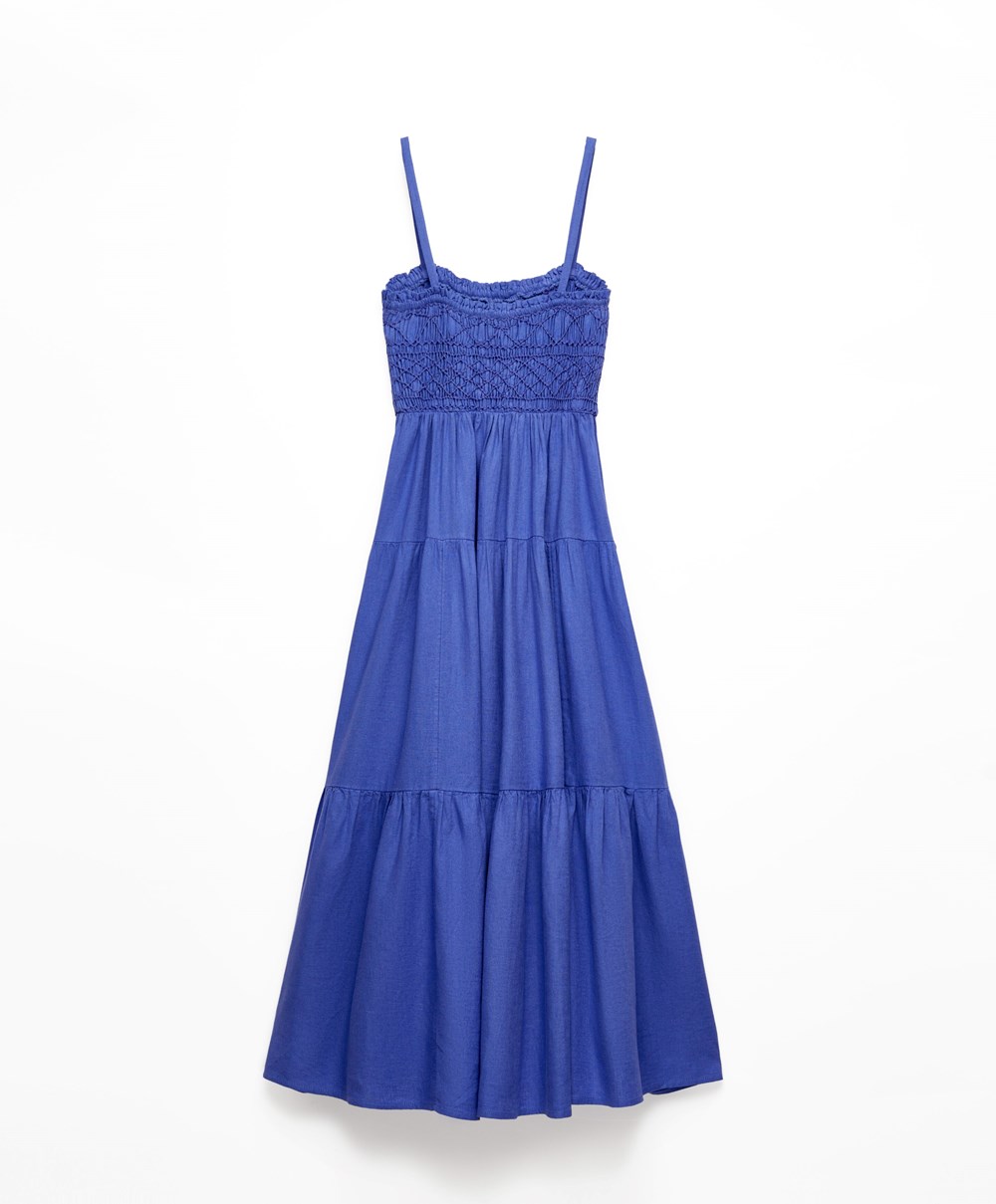 Bright Lavender Oysho Strappy Ruched Linen Dress | CAEK49857