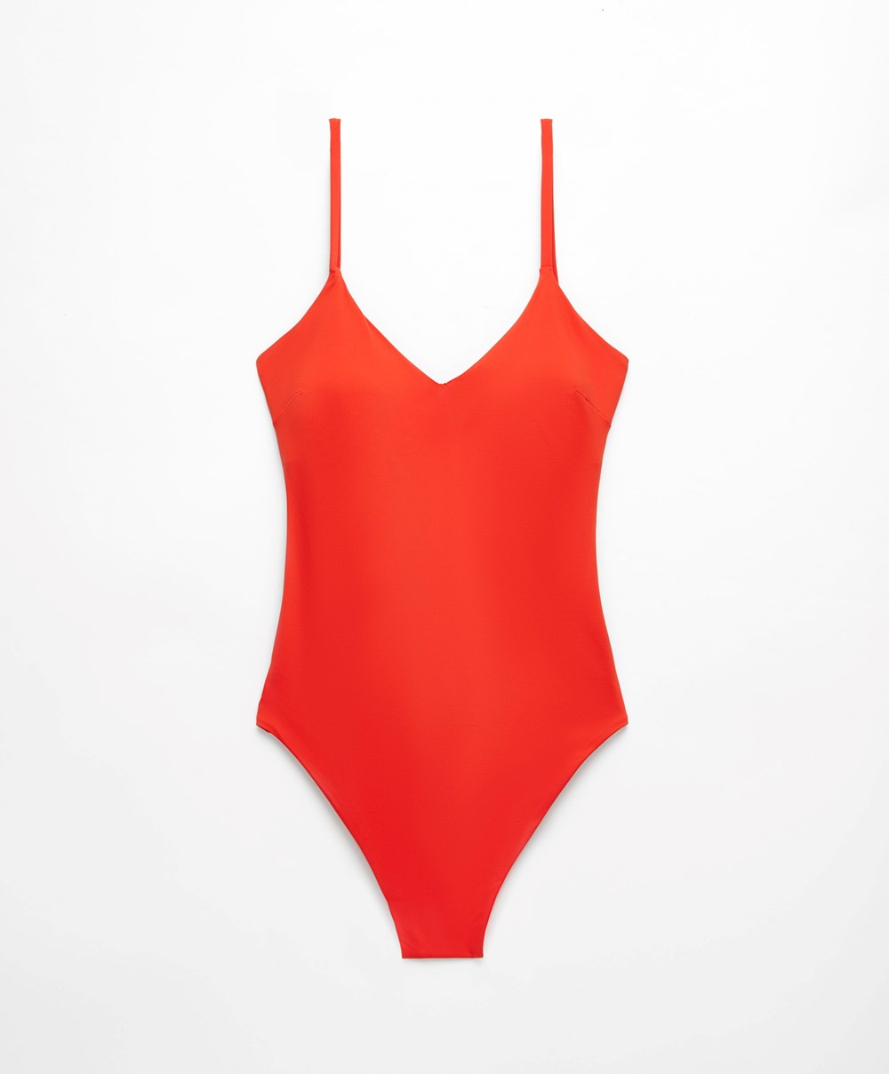 Bright Orange Oysho Triangle Swimsuit | ZNGK91608