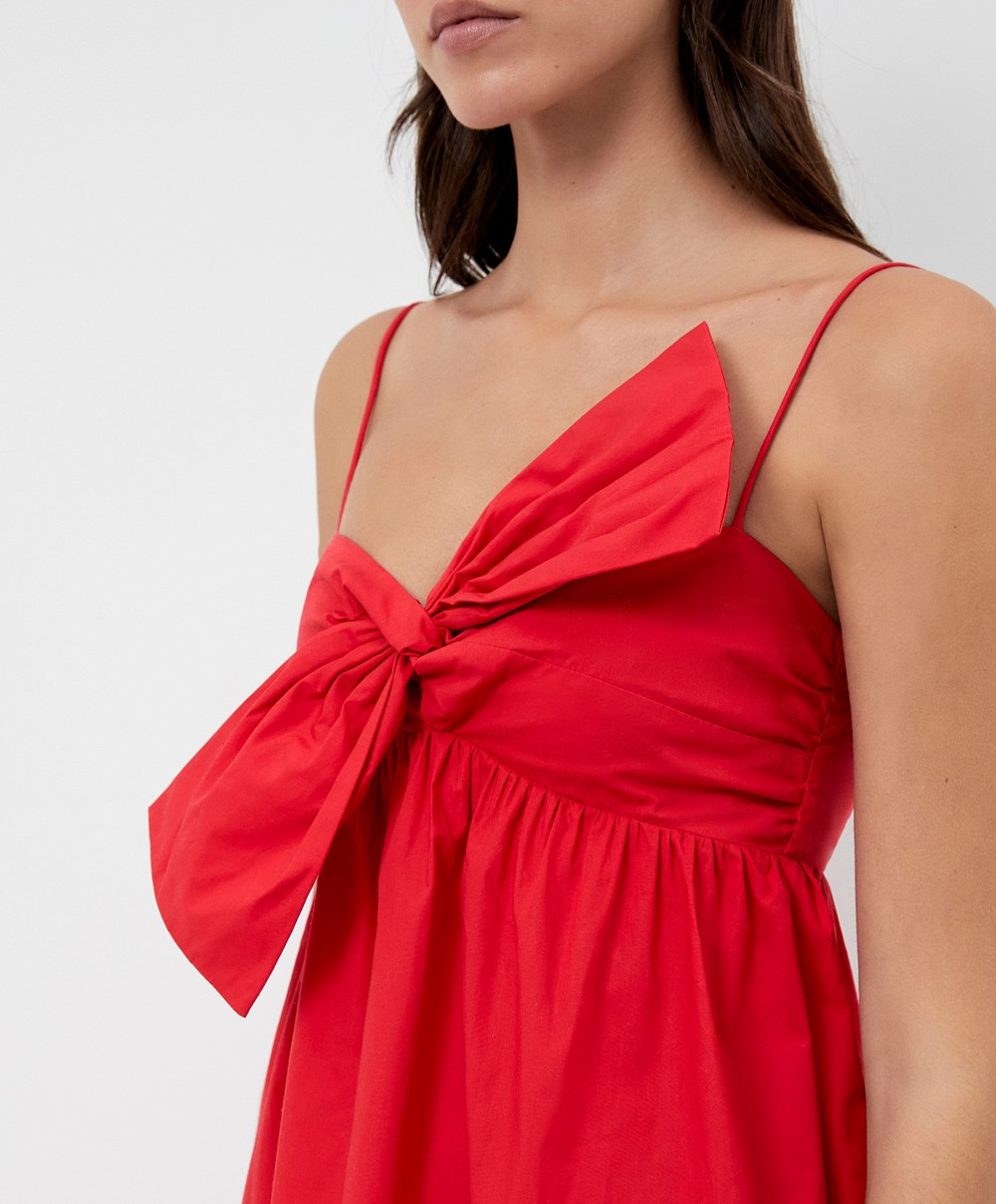 Bright Red Oysho Short Dress With Bow | MGIZ25360