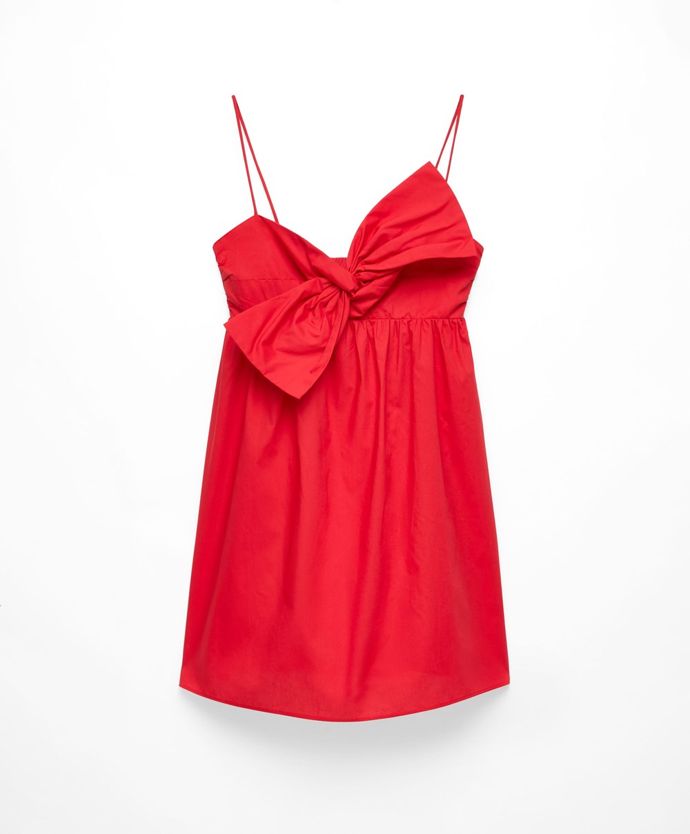 Bright Red Oysho Short Dress With Bow | MGIZ25360