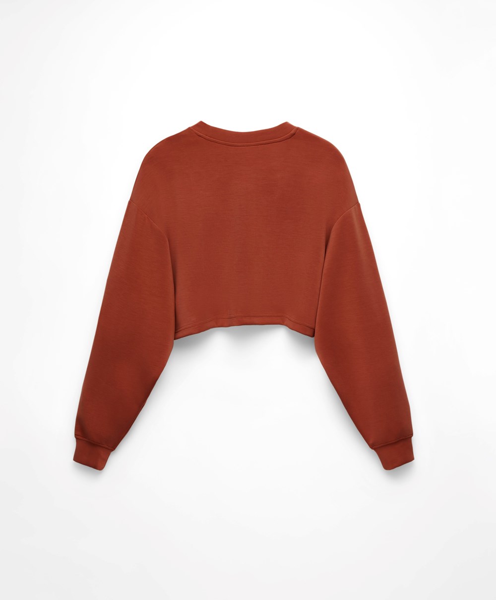 Brown Oysho Crop Modal Sweatshirt | JXRY12067