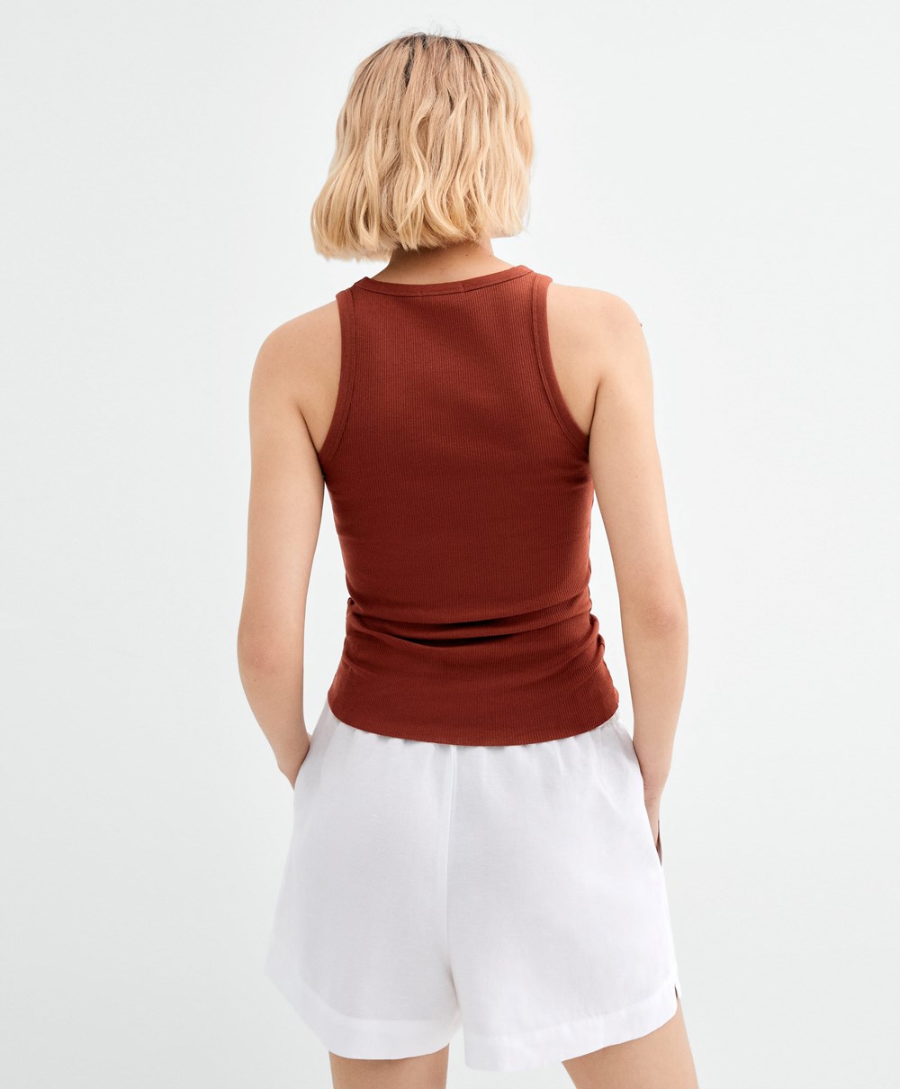 Brown Oysho Ribbed Vest Top | DFQM58096