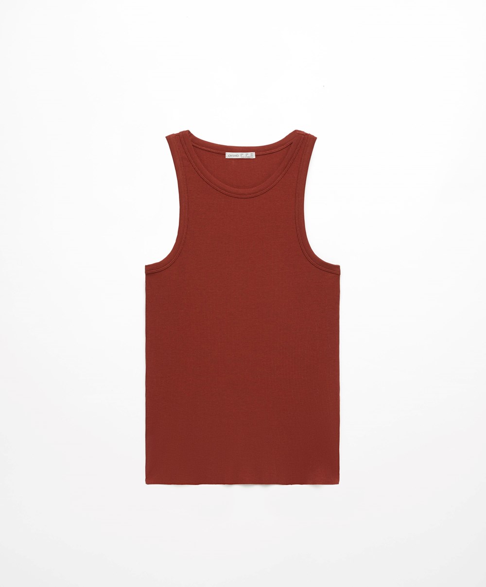 Brown Oysho Ribbed Vest Top | DFQM58096