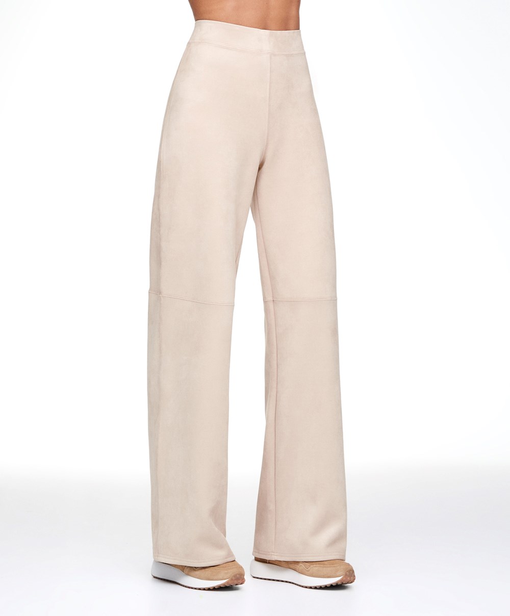 Brown Oysho Suede-effect Straight-leg Trousers | LGEF37610