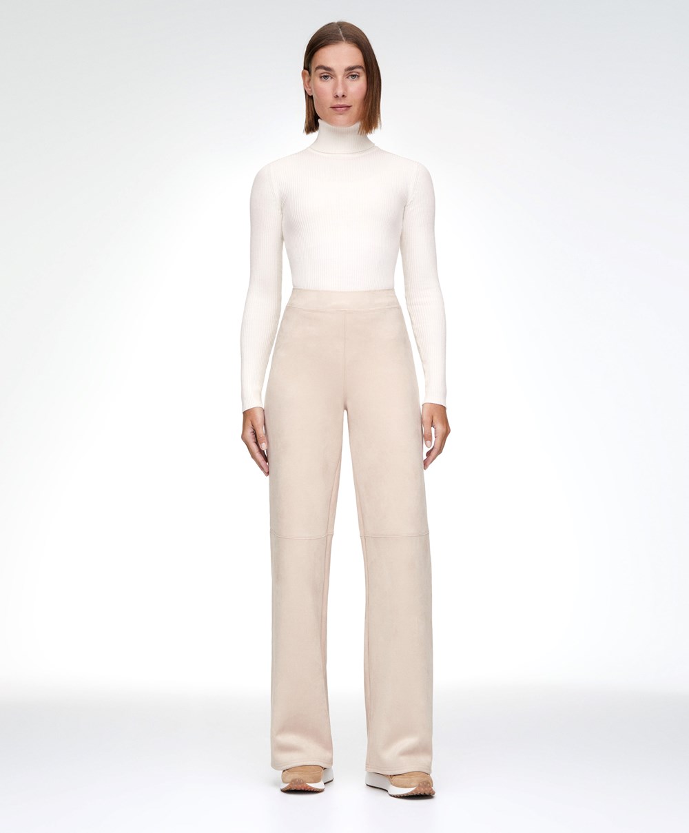 Brown Oysho Suede-effect Straight-leg Trousers | LGEF37610