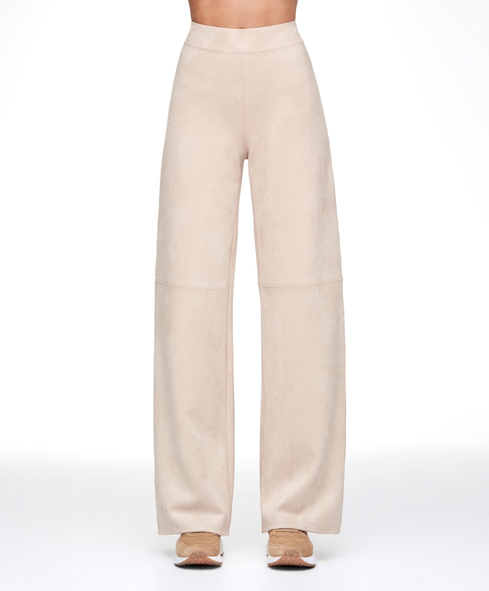 Brown Oysho Suede-effect Straight-leg Trousers | LGEF37610