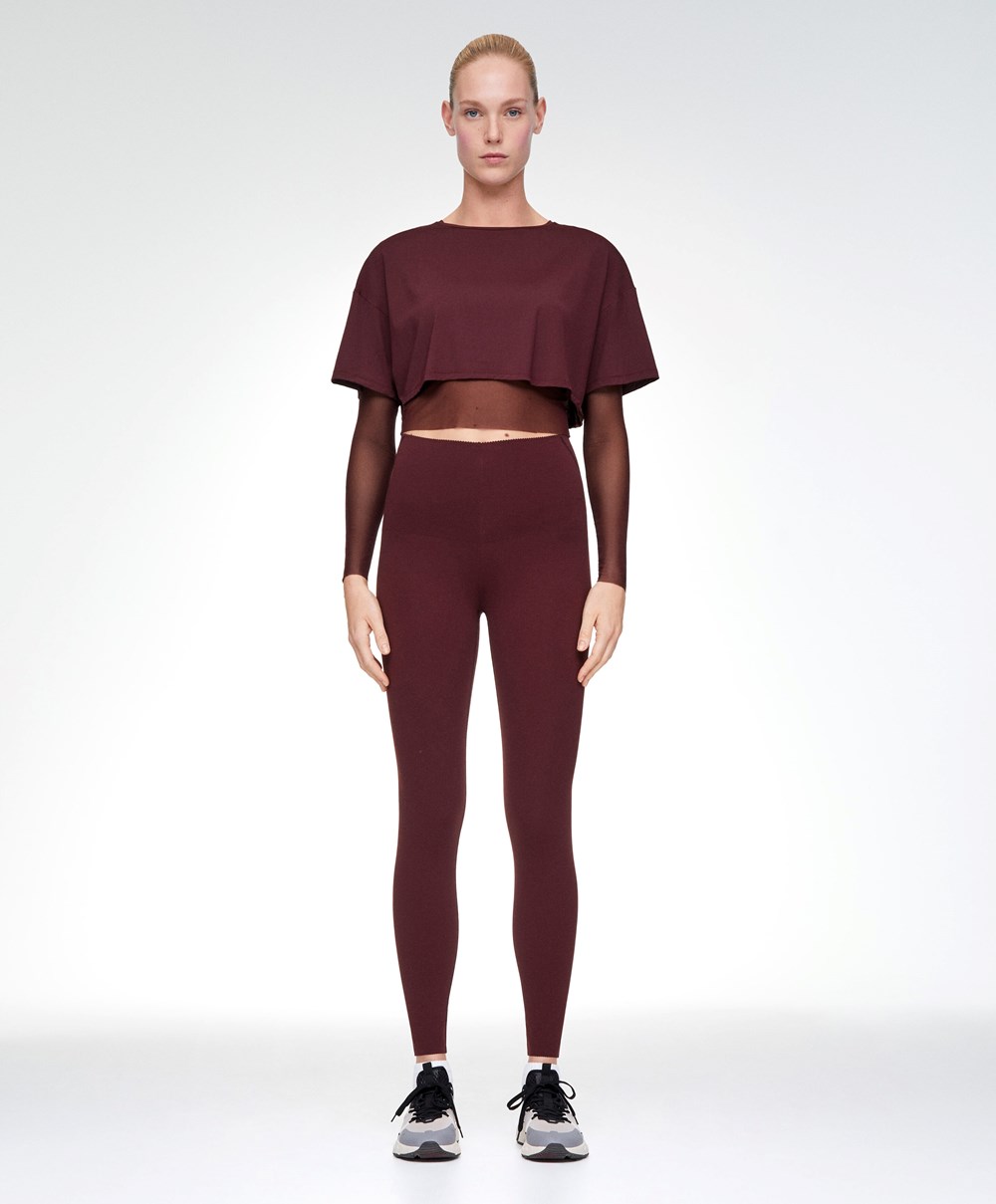 Burgundy Oysho Double Mesh Top | AWZR60142