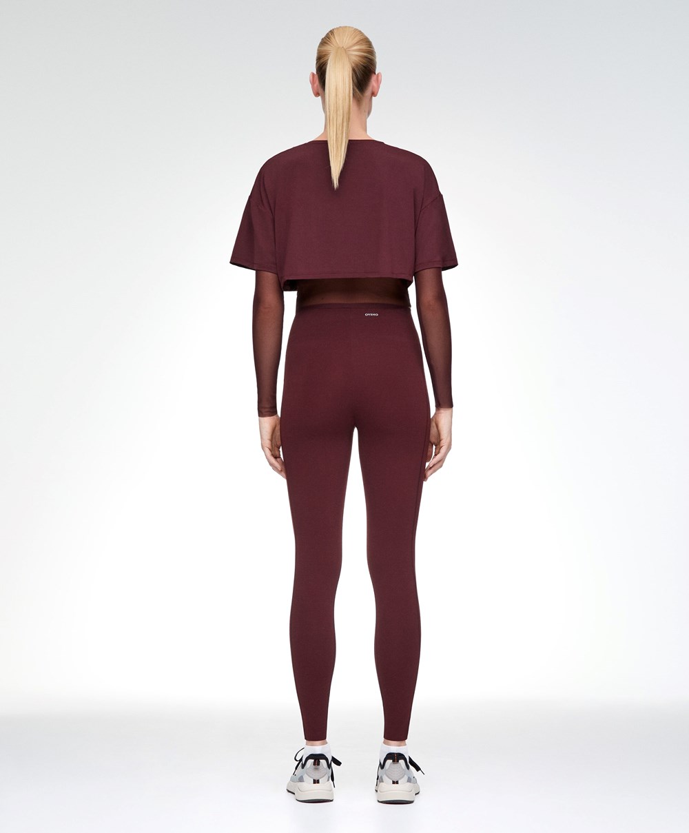 Burgundy Oysho Double Mesh Top | AWZR60142