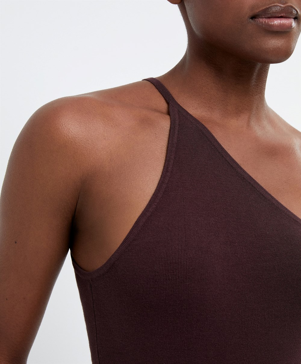 Chocolate Oysho Asymmetric Knit Top | JQAI37042