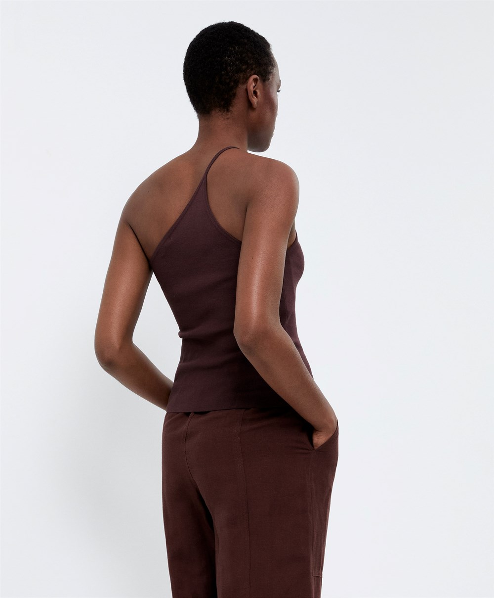 Chocolate Oysho Asymmetric Knit Top | JQAI37042