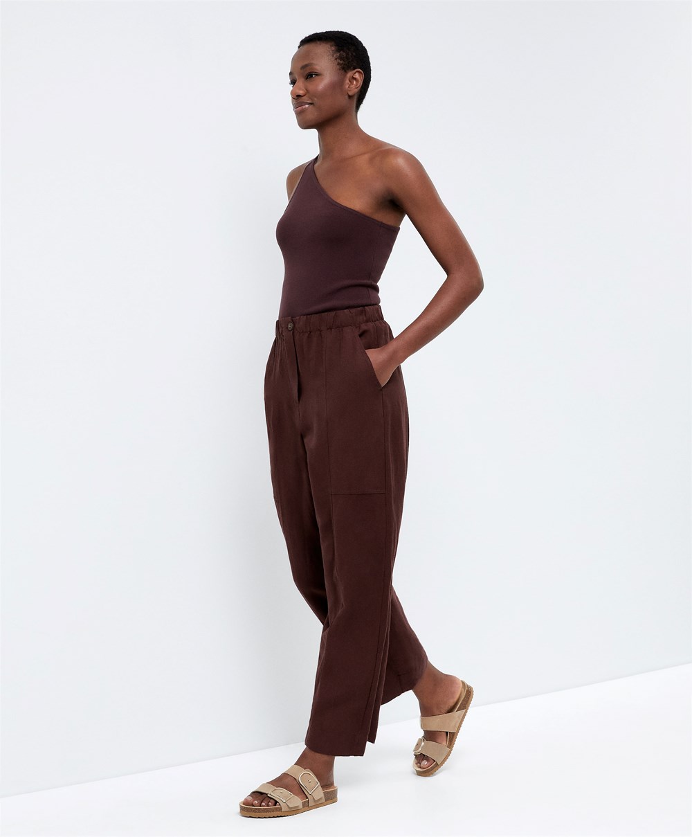 Chocolate Oysho Asymmetric Knit Top | JQAI37042