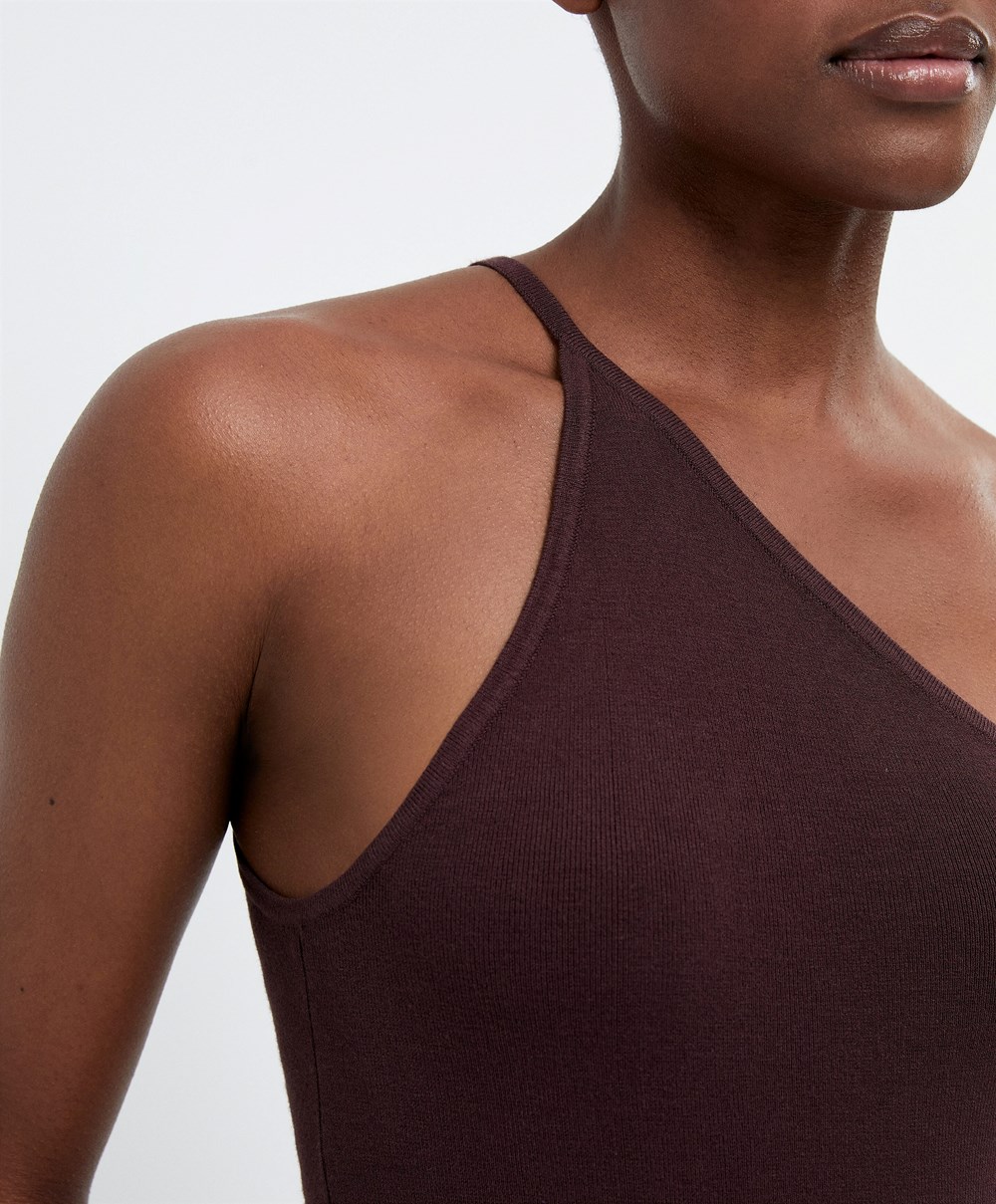 Chocolate Oysho Asymmetric Knit Top | RKWQ37508