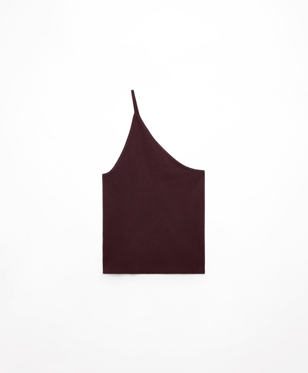 Chocolate Oysho Asymmetric Knit Top | RKWQ37508