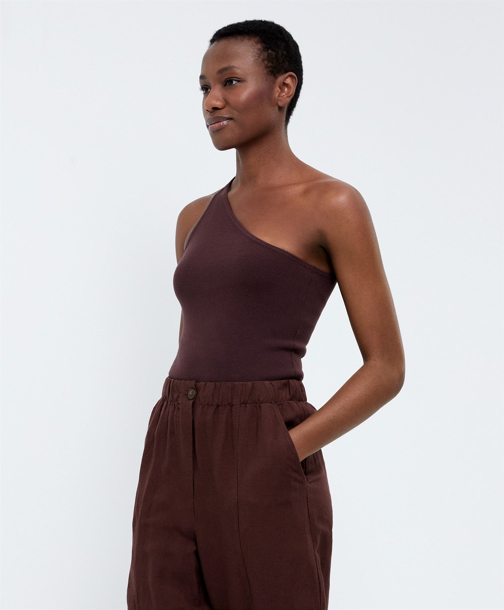 Chocolate Oysho Asymmetric Knit Top | RKWQ37508