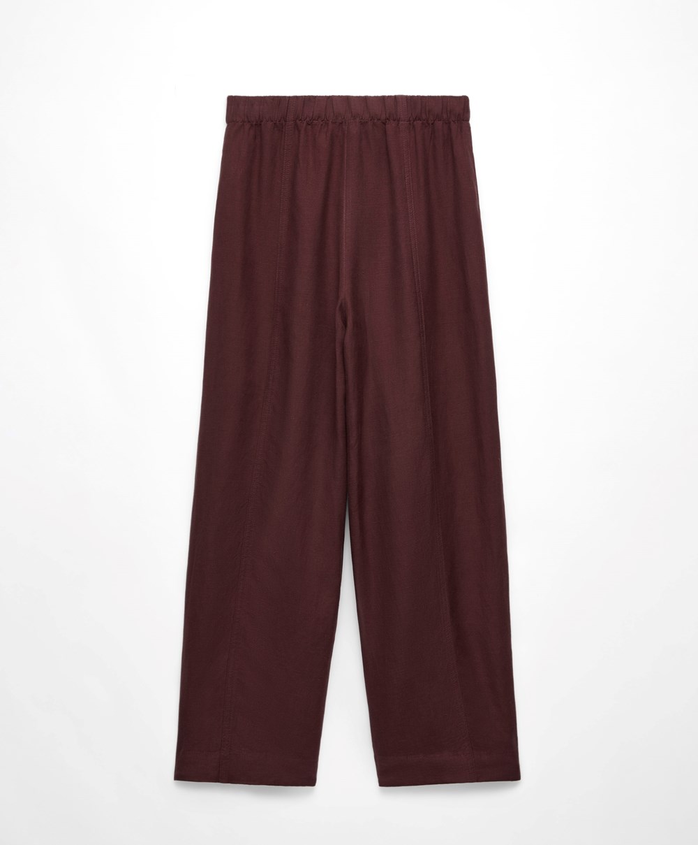 Chocolate Oysho Linen Barrel Trousers | UACR46570