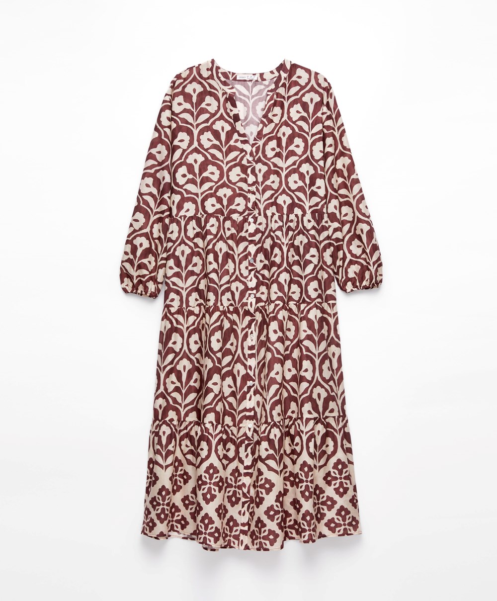 Chocolate Oysho Printed 100% Cotton Tunic Dress | LDFT32685