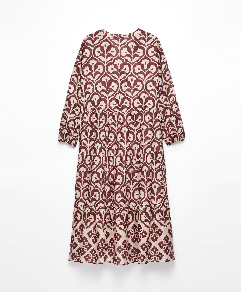 Chocolate Oysho Printed 100% Cotton Tunic Dress | LDFT32685