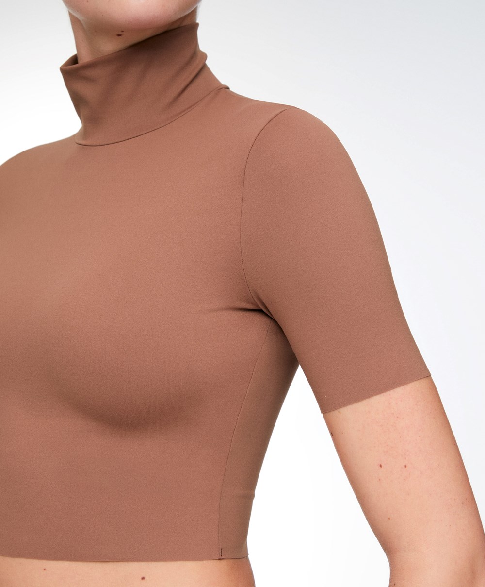 Copper Oysho Perfect-adapt Crop Top With Raised Neck | JHBN06173