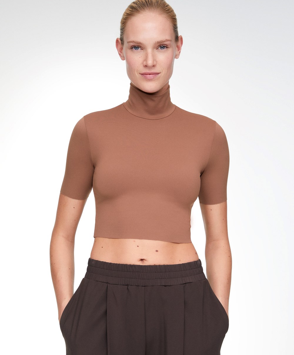 Copper Oysho Perfect-adapt Crop Top With Raised Neck | JHBN06173