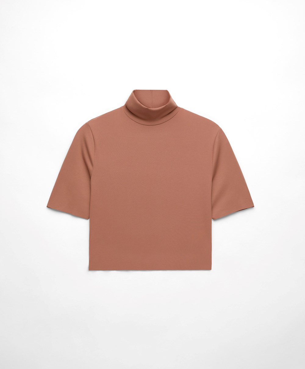 Copper Oysho Perfect-adapt Crop Top With Raised Neck | JHBN06173