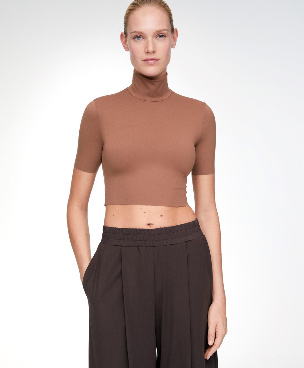 Copper Oysho Perfect-adapt Crop Top With Raised Neck | JHBN06173