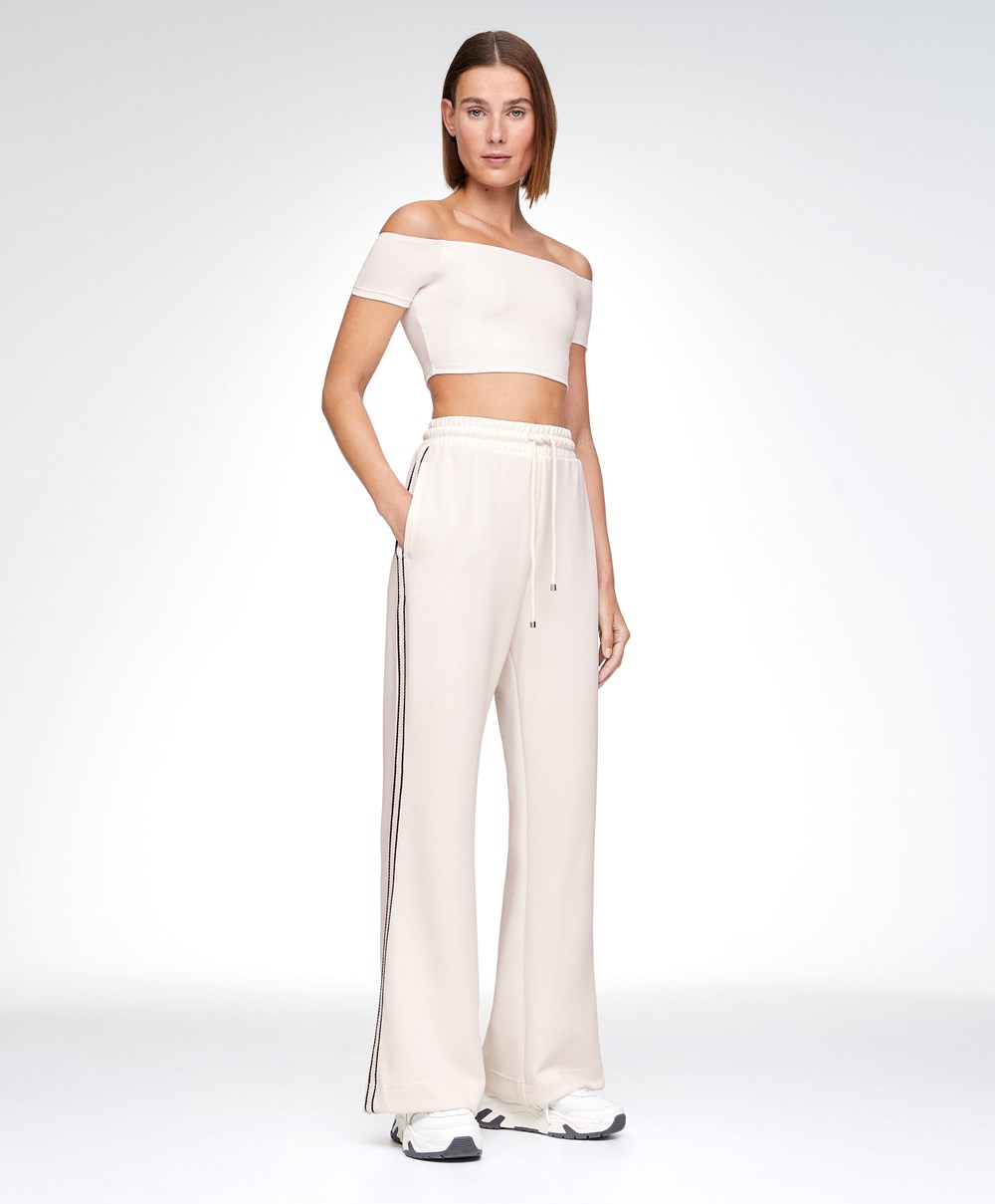 Cream-white Oysho Comfortlux Off-the-shoulder Top With Cups | BJOV89746