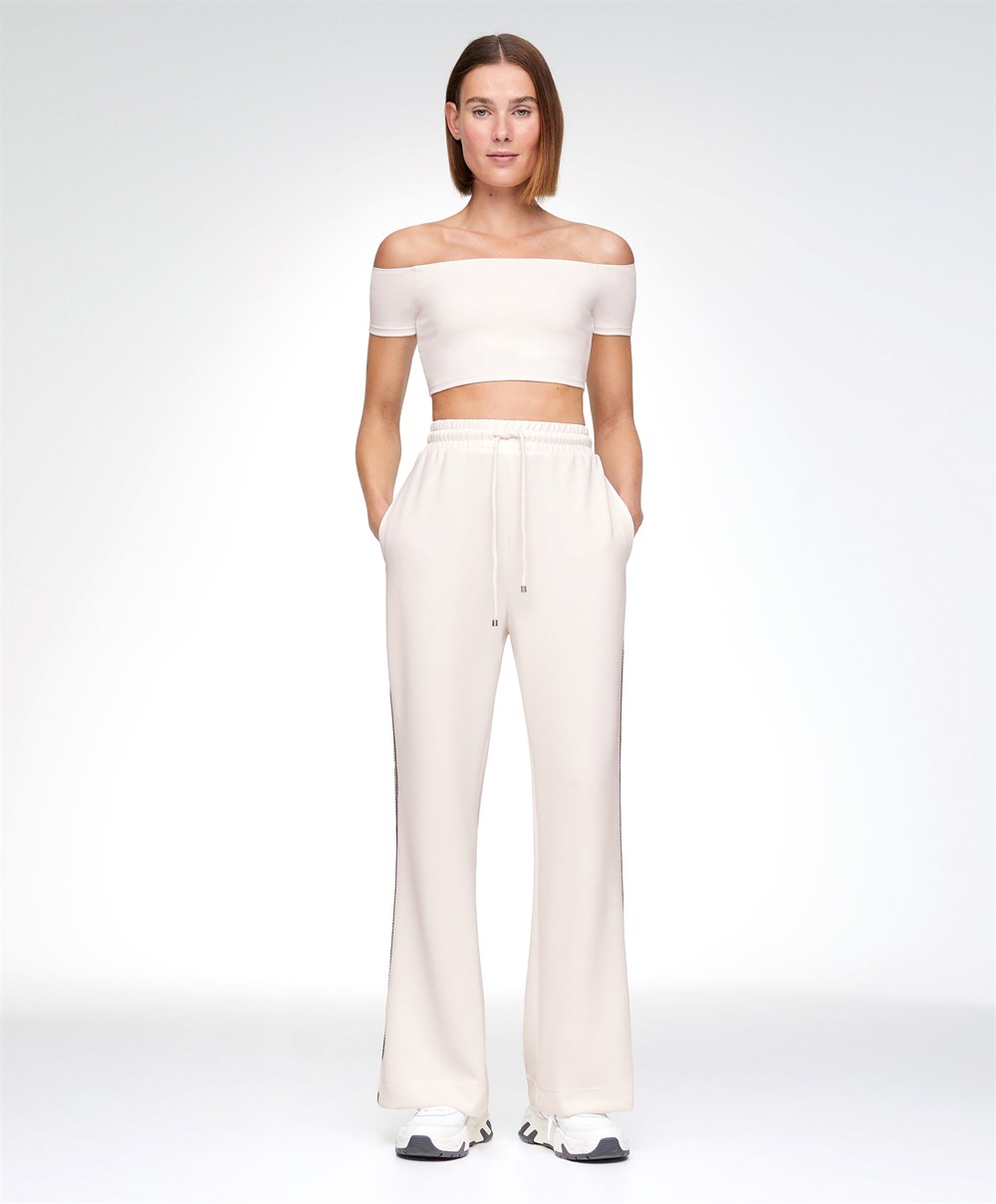 Cream-white Oysho Comfortlux Off-the-shoulder Top With Cups | BJOV89746