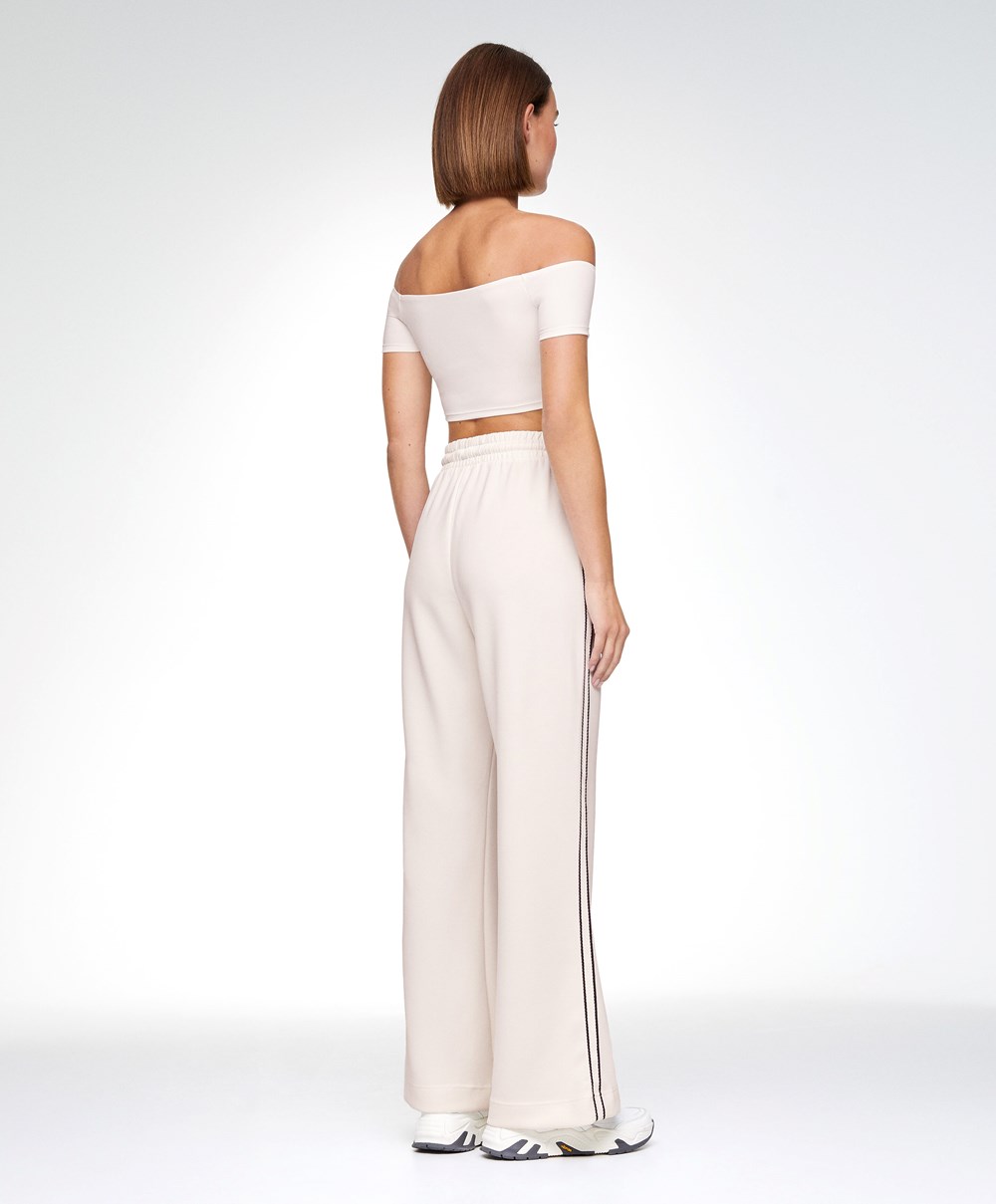 Cream-white Oysho Comfortlux Off-the-shoulder Top With Cups | BJOV89746