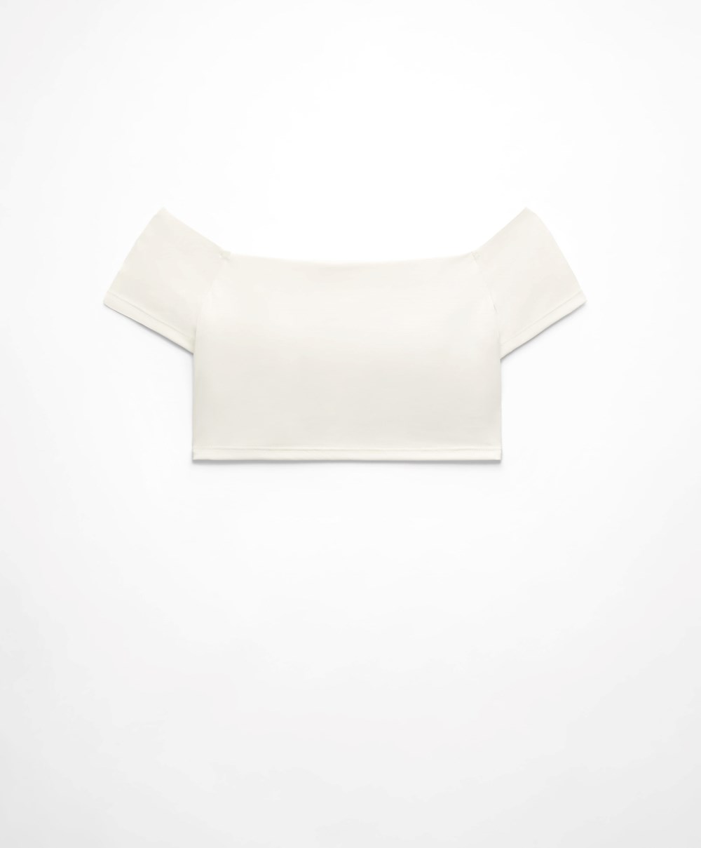 Cream-white Oysho Comfortlux Off-the-shoulder Top With Cups | BJOV89746