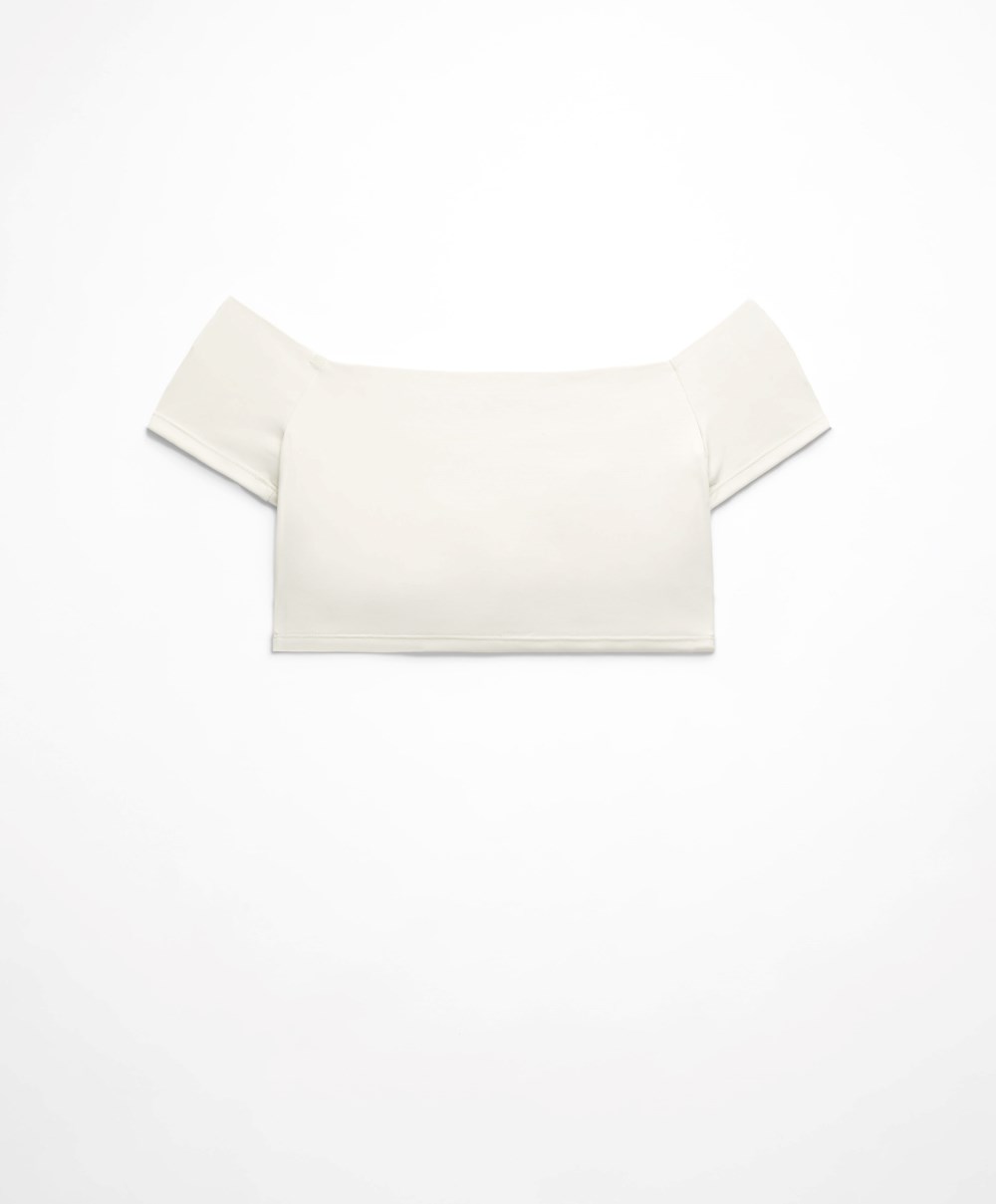 Cream-white Oysho Comfortlux Off-the-shoulder Top With Cups | BJOV89746