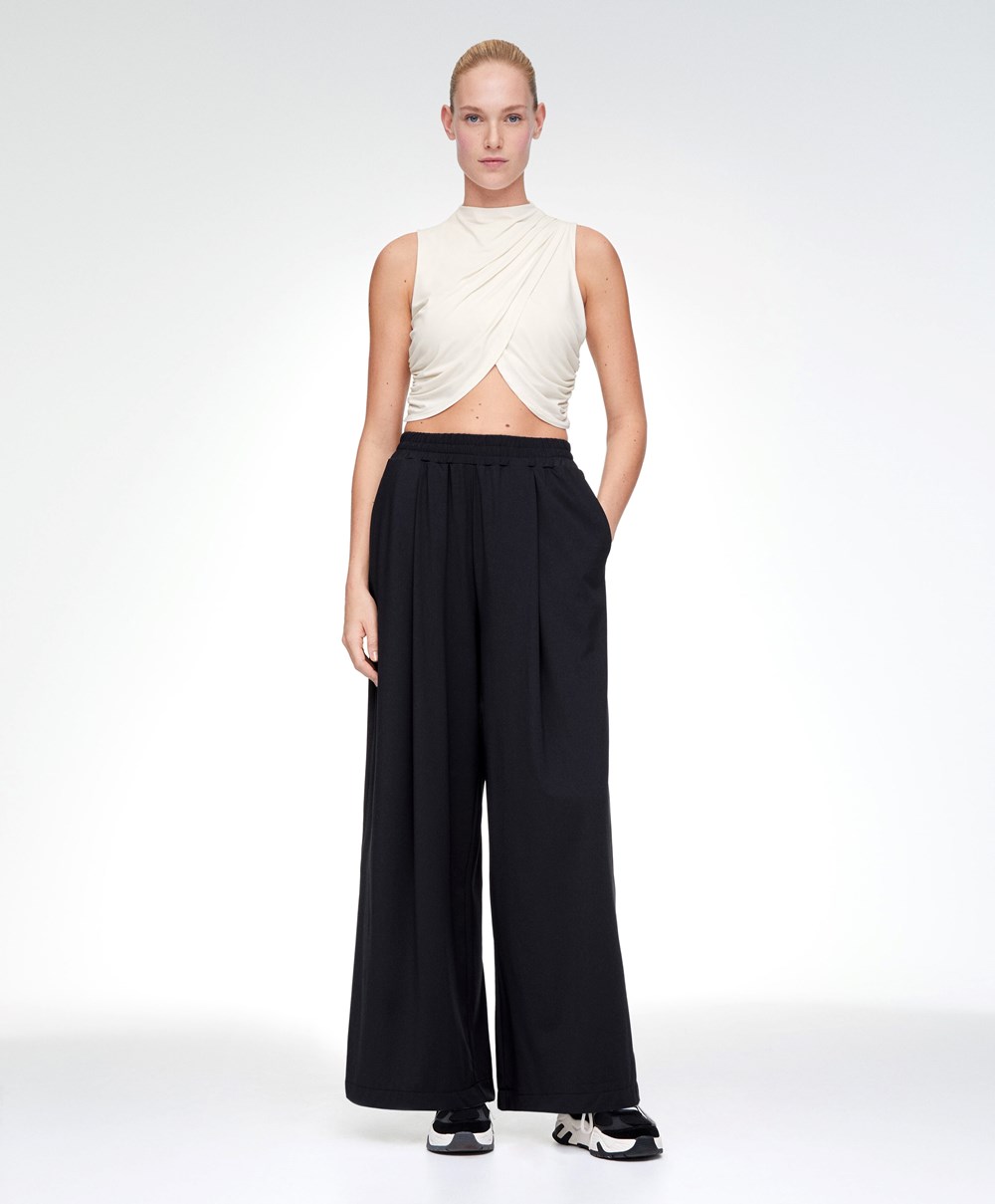 Cream-white Oysho Draped Crop Top | CMRH18295